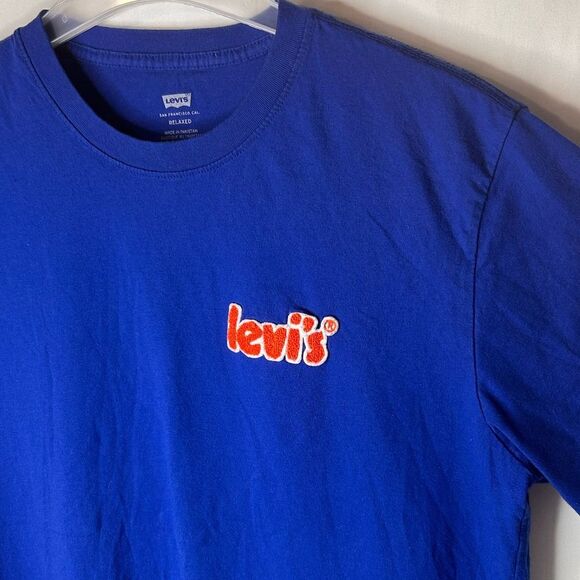Levi's Men’s Chenille Patch Logo Royal Blue T-Shirt Tee 100% Cotton Size M - Picture 5 of 12